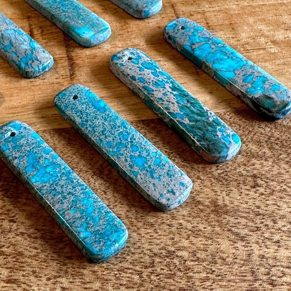 Natural Blue Turquoise Rectangle Pendants  - Pre-drilled - Perfect for jewelry m - Picture 1 of 5
